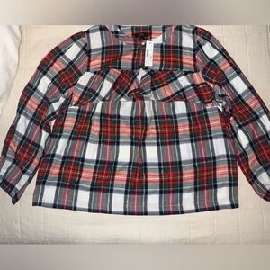 Brand New J. Crew Snowy Tartan Plaid Ruffle Popover Top